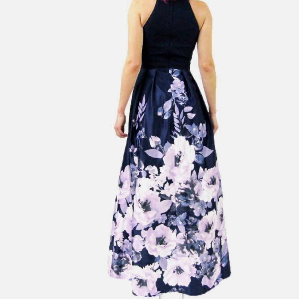 Floral gown in Navy and Lavender - Picture 3 of 13